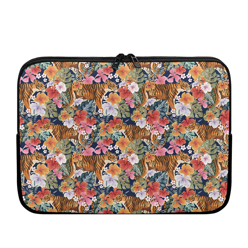Flower And Tiger Pattern Print Laptop Sleeve