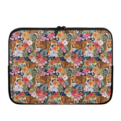 Flower And Tiger Pattern Print Laptop Sleeve