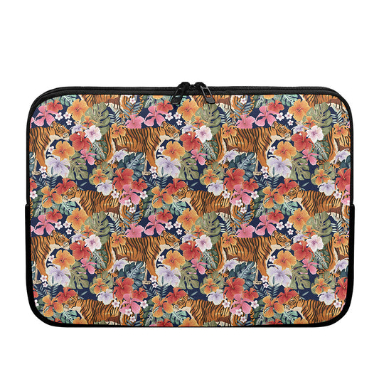 Flower And Tiger Pattern Print Laptop Sleeve