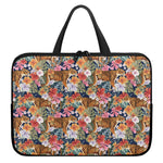Flower And Tiger Pattern Print Laptop Sleeve With Handle