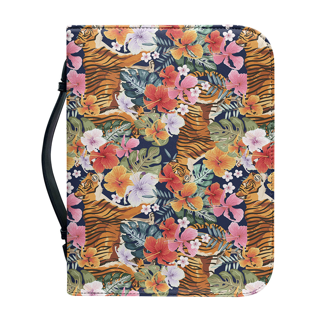 Flower And Tiger Pattern Print Leather Bible Cover
