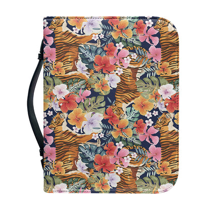 Flower And Tiger Pattern Print Leather Bible Cover
