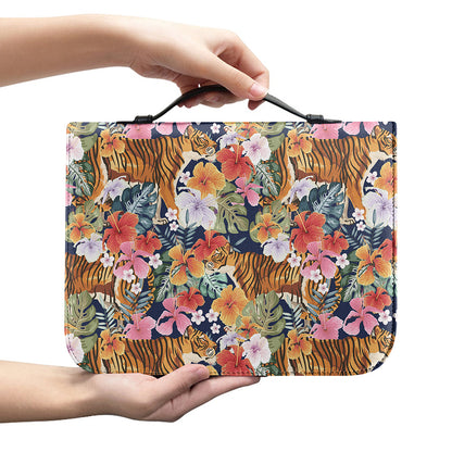 Flower And Tiger Pattern Print Leather Bible Cover