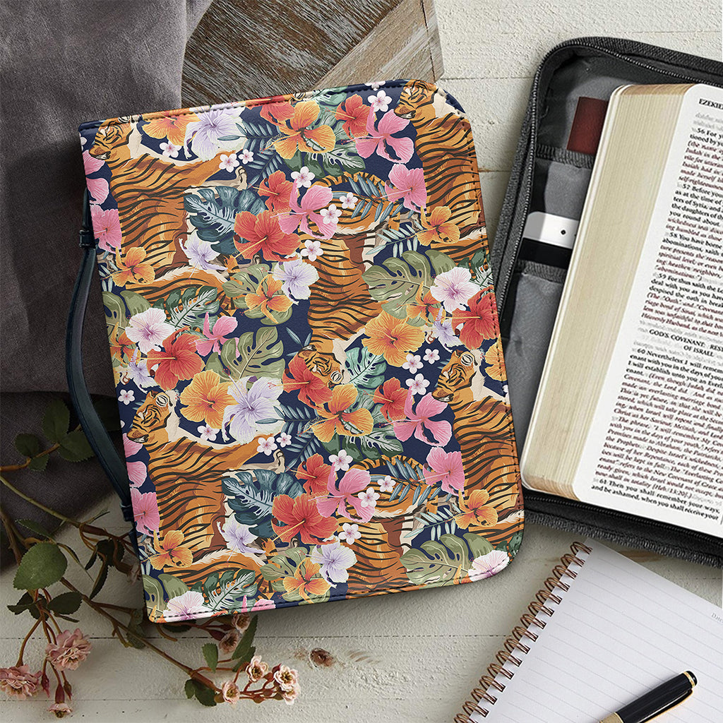 Flower And Tiger Pattern Print Leather Bible Cover