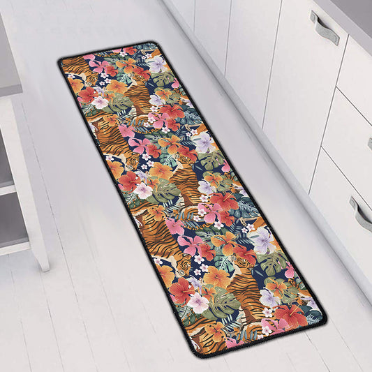 Flower And Tiger Pattern Print Long Kitchen Mat