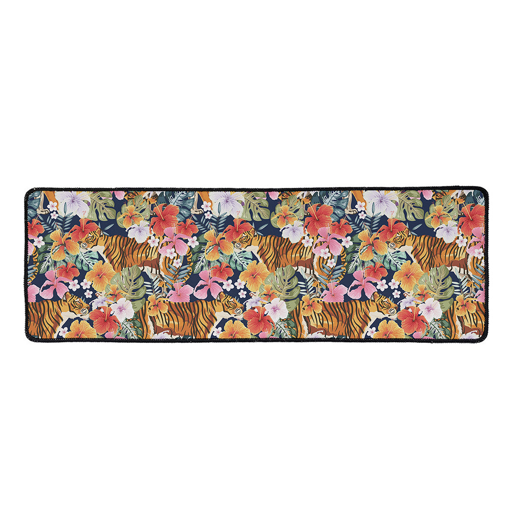 Flower And Tiger Pattern Print Long Kitchen Mat