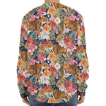 Flower And Tiger Pattern Print Long Sleeve Baseball Jersey