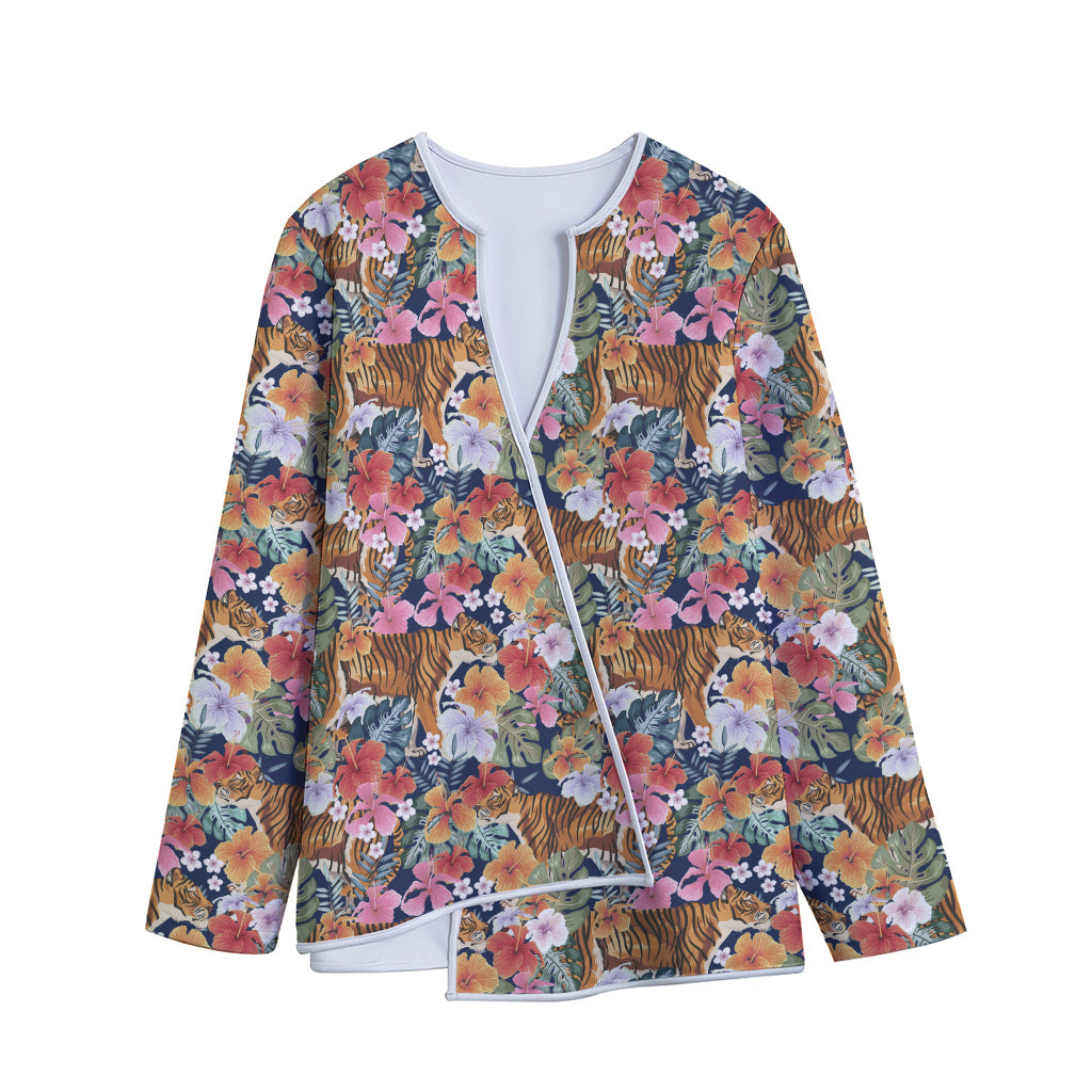 Flower And Tiger Pattern Print Long Sleeve Short Coat
