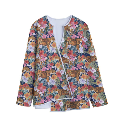 Flower And Tiger Pattern Print Long Sleeve Short Coat