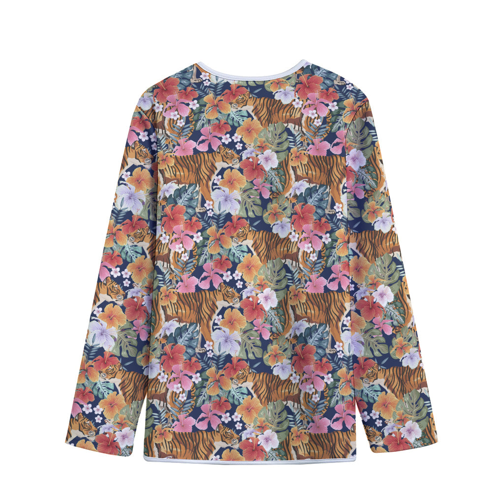 Flower And Tiger Pattern Print Long Sleeve Short Coat