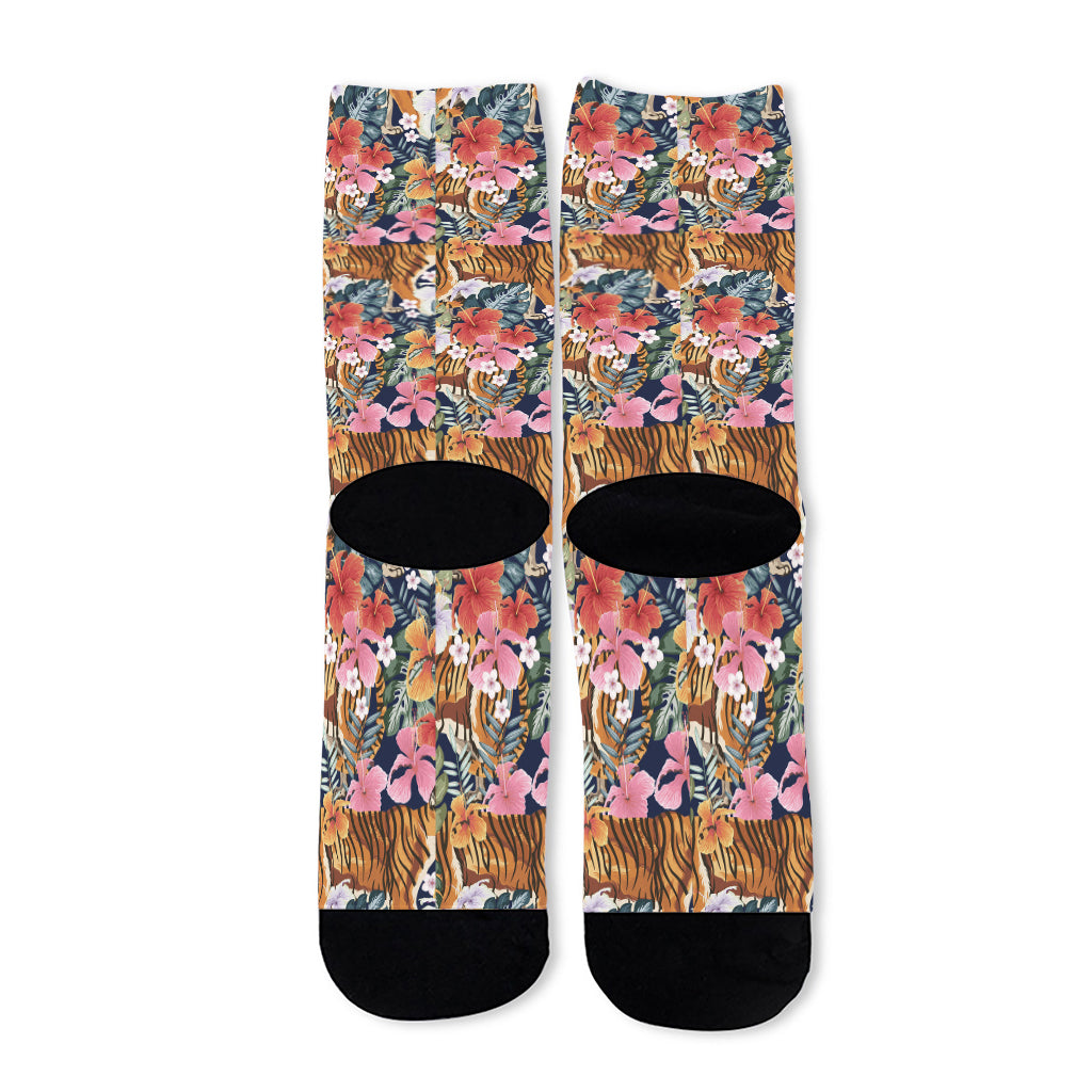 Flower And Tiger Pattern Print Long Socks