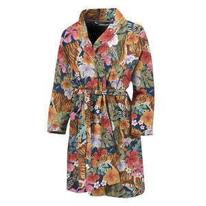 Flower And Tiger Pattern Print Men's Bathrobe