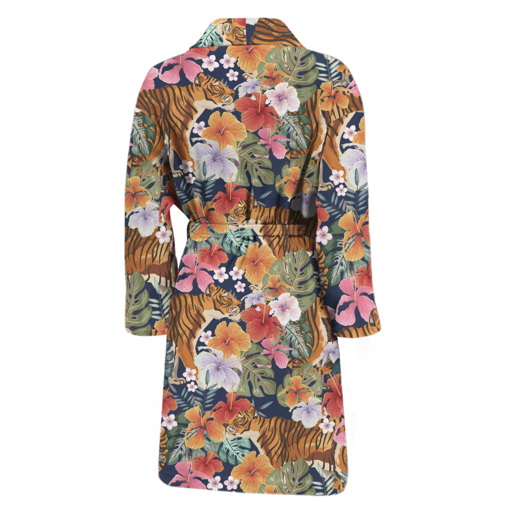 Flower And Tiger Pattern Print Men's Bathrobe