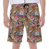 Flower And Tiger Pattern Print Men's Beach Shorts