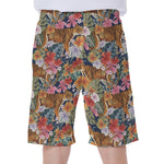 Flower And Tiger Pattern Print Men's Beach Shorts