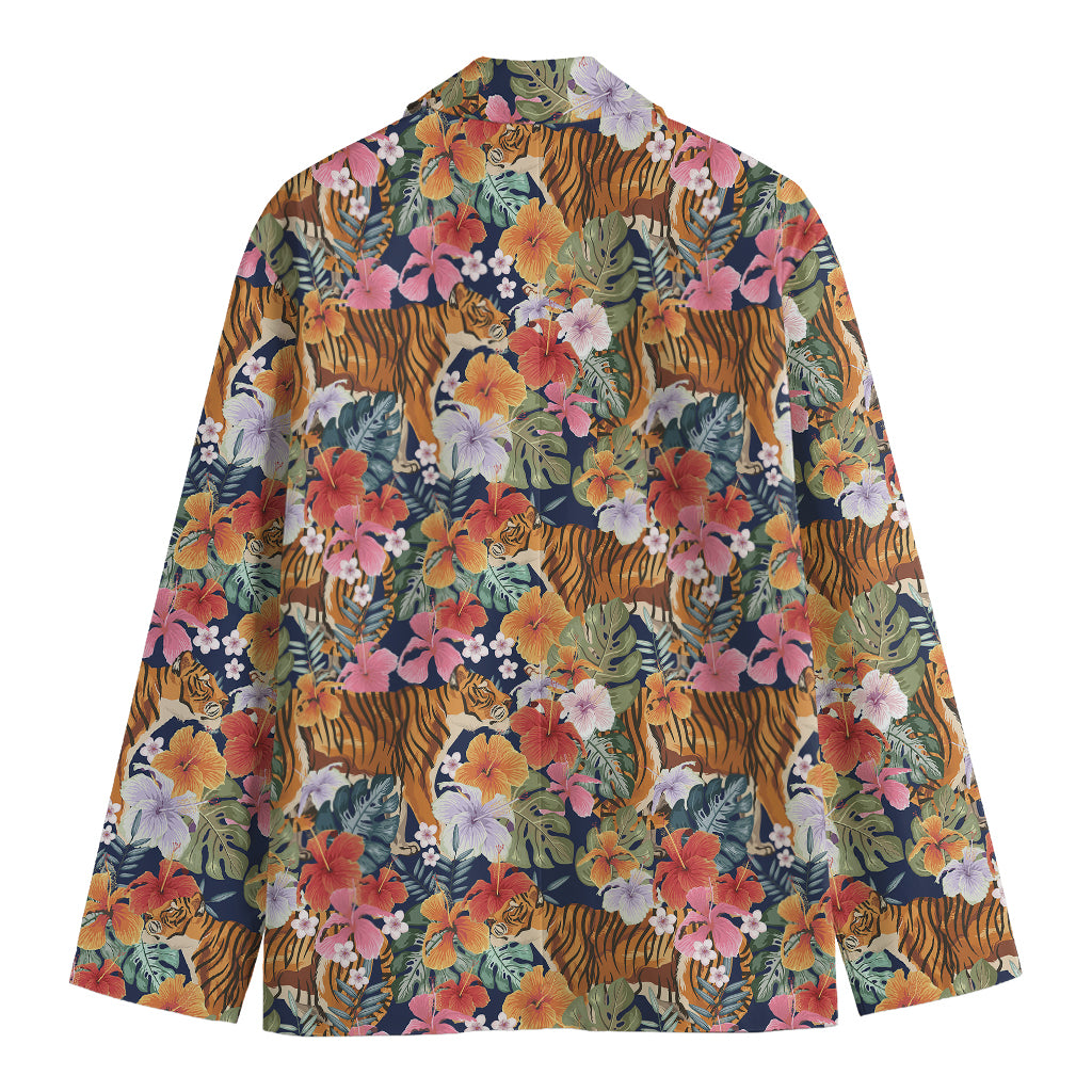 Flower And Tiger Pattern Print Men's Blazer