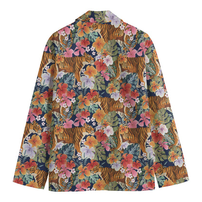Flower And Tiger Pattern Print Men's Blazer