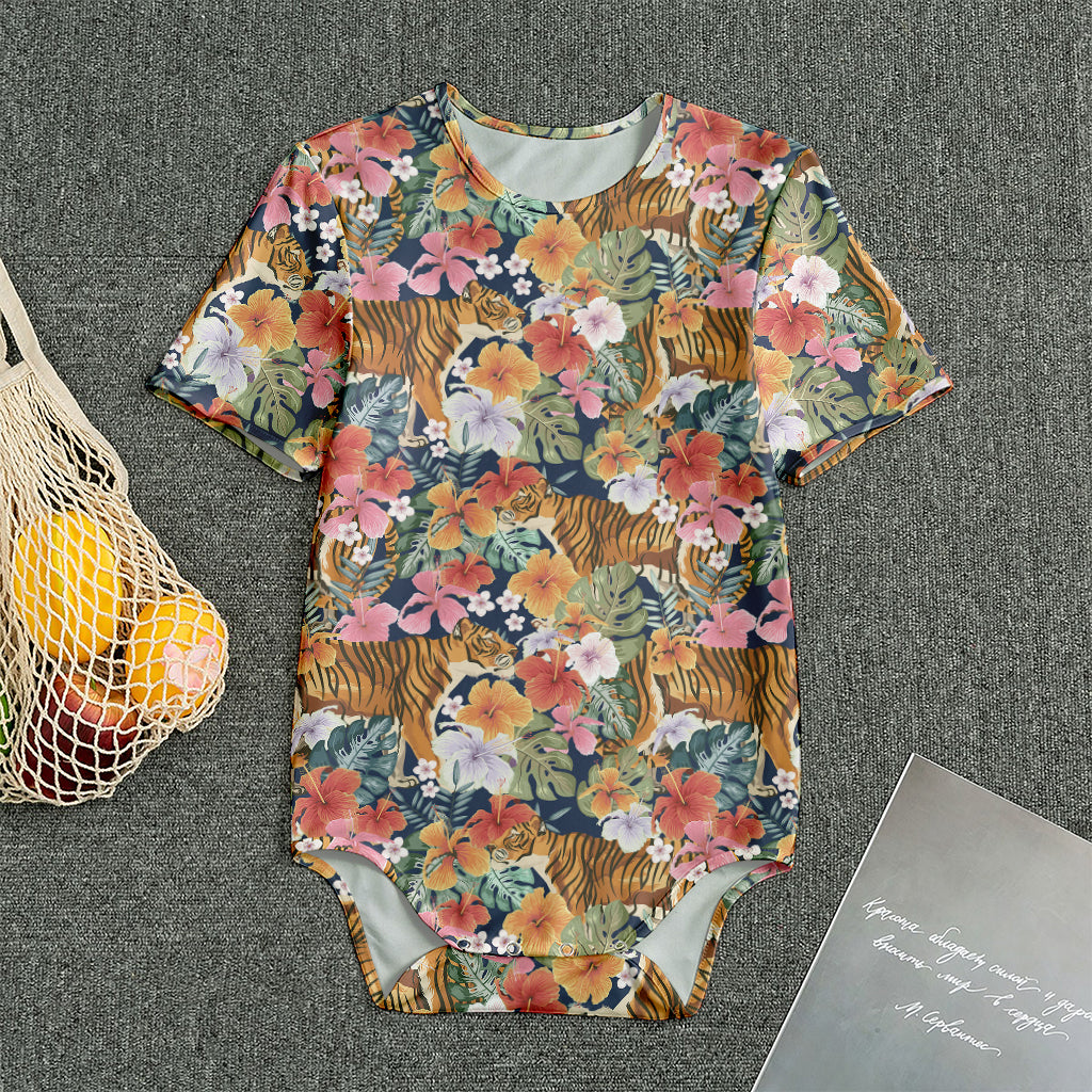 Flower And Tiger Pattern Print Men's Bodysuit