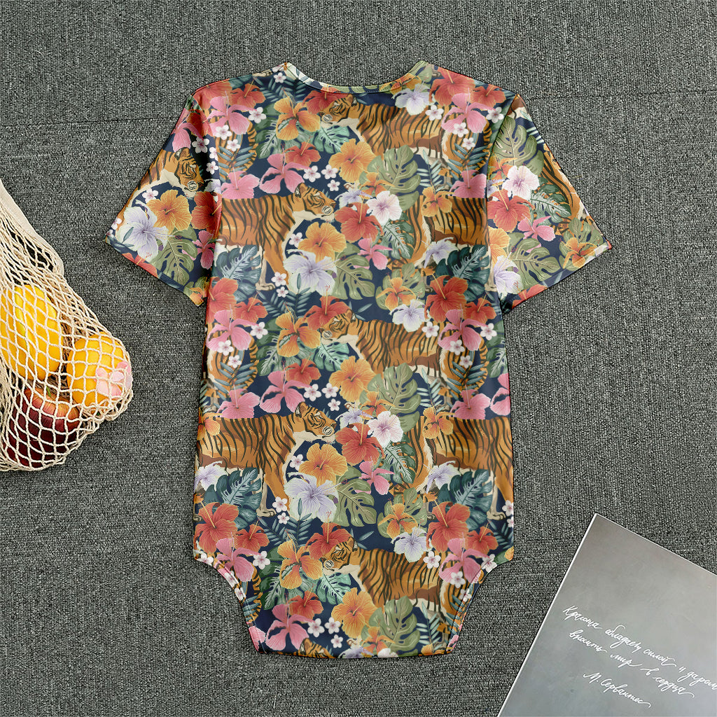 Flower And Tiger Pattern Print Men's Bodysuit