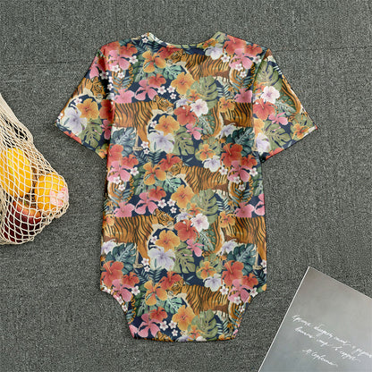 Flower And Tiger Pattern Print Men's Bodysuit
