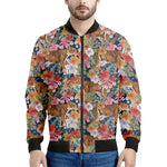 Flower And Tiger Pattern Print Men's Bomber Jacket