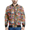 Flower And Tiger Pattern Print Men's Bomber Jacket