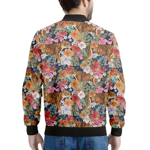 Flower And Tiger Pattern Print Men's Bomber Jacket