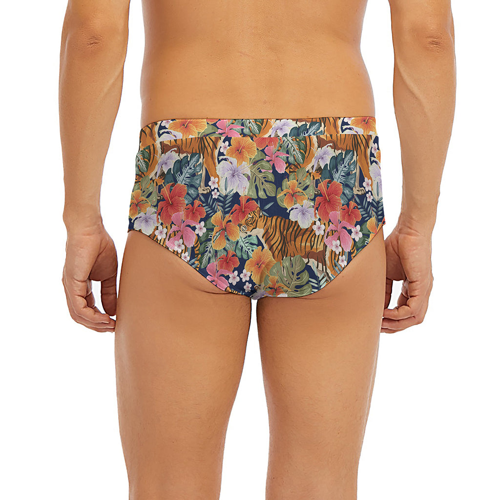 Flower And Tiger Pattern Print Men's Briefs