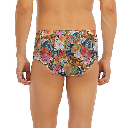 Flower And Tiger Pattern Print Men's Briefs