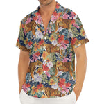 Flower And Tiger Pattern Print Men's Deep V-Neck Shirt