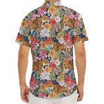 Flower And Tiger Pattern Print Men's Deep V-Neck Shirt