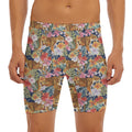 Flower And Tiger Pattern Print Men's Long Boxer Briefs