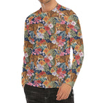Flower And Tiger Pattern Print Men's Long Sleeve Rash Guard