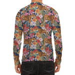 Flower And Tiger Pattern Print Men's Long Sleeve Rash Guard