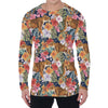 Flower And Tiger Pattern Print Men's Long Sleeve T-Shirt