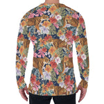 Flower And Tiger Pattern Print Men's Long Sleeve T-Shirt