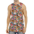 Flower And Tiger Pattern Print Men's Muscle Tank Top