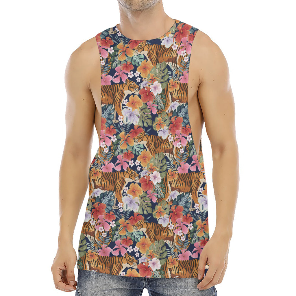 Flower And Tiger Pattern Print Men's Muscle Tank Top