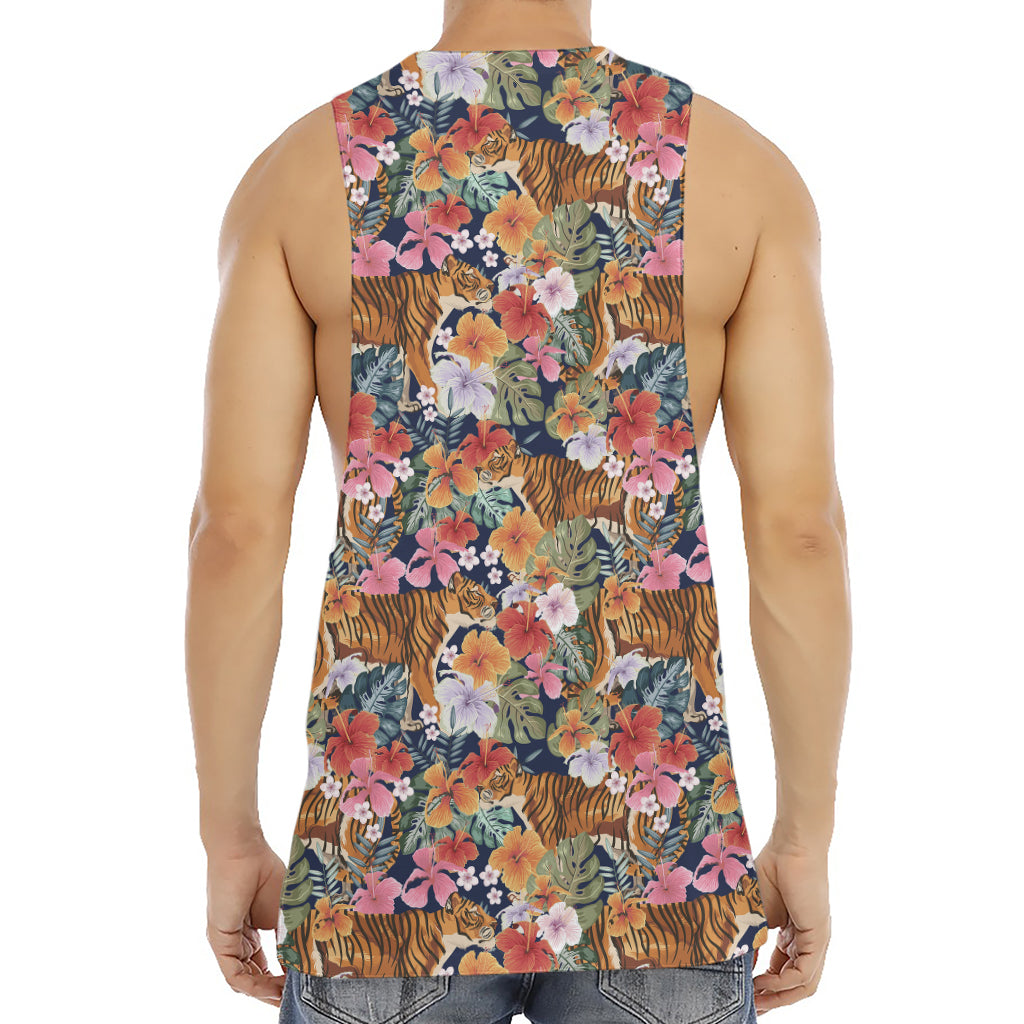 Flower And Tiger Pattern Print Men's Muscle Tank Top