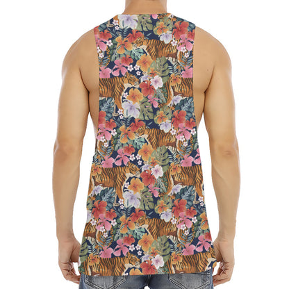 Flower And Tiger Pattern Print Men's Muscle Tank Top