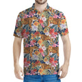 Flower And Tiger Pattern Print Men's Polo Shirt