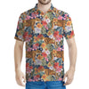 Flower And Tiger Pattern Print Men's Polo Shirt