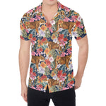 Flower And Tiger Pattern Print Men's Shirt