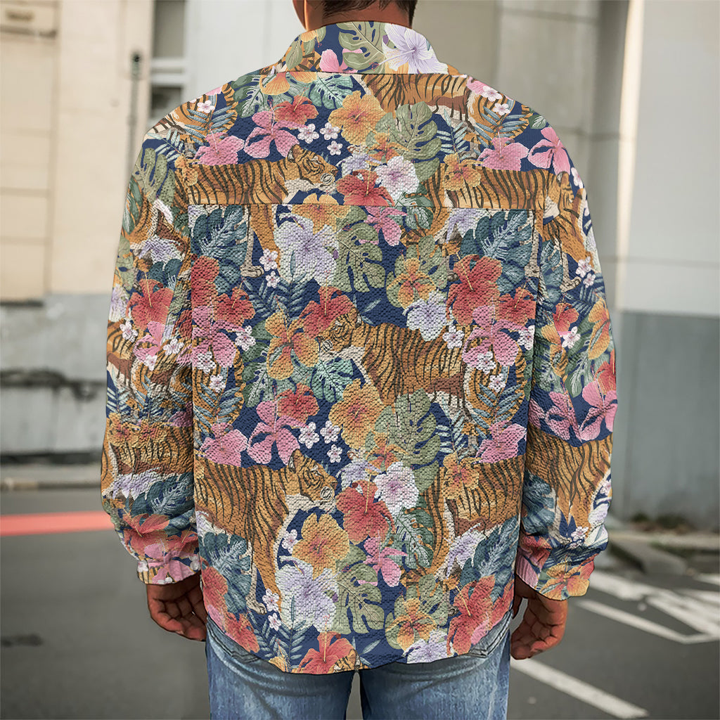 Flower And Tiger Pattern Print Men's Shirt Jacket