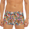Flower And Tiger Pattern Print Men's Short Boxer Briefs