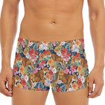 Flower And Tiger Pattern Print Men's Short Boxer Briefs