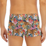 Flower And Tiger Pattern Print Men's Short Boxer Briefs