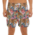 Flower And Tiger Pattern Print Men's Split Running Shorts