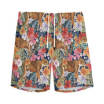 Flower And Tiger Pattern Print Men's Sports Shorts