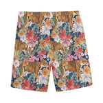 Flower And Tiger Pattern Print Men's Sports Shorts